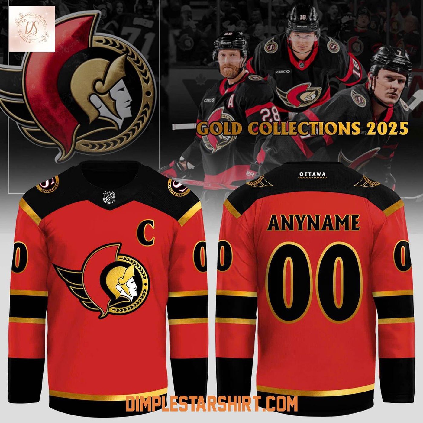 Custom Ottawa Senators Gold Collection 2025 Hockey Hockey Shirt Men's Fan Gear