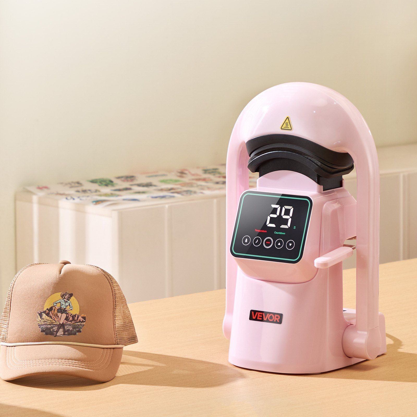 Touchscreen Hat Heat Press Pink - Auto Machine w/2 Interchangeable Platens