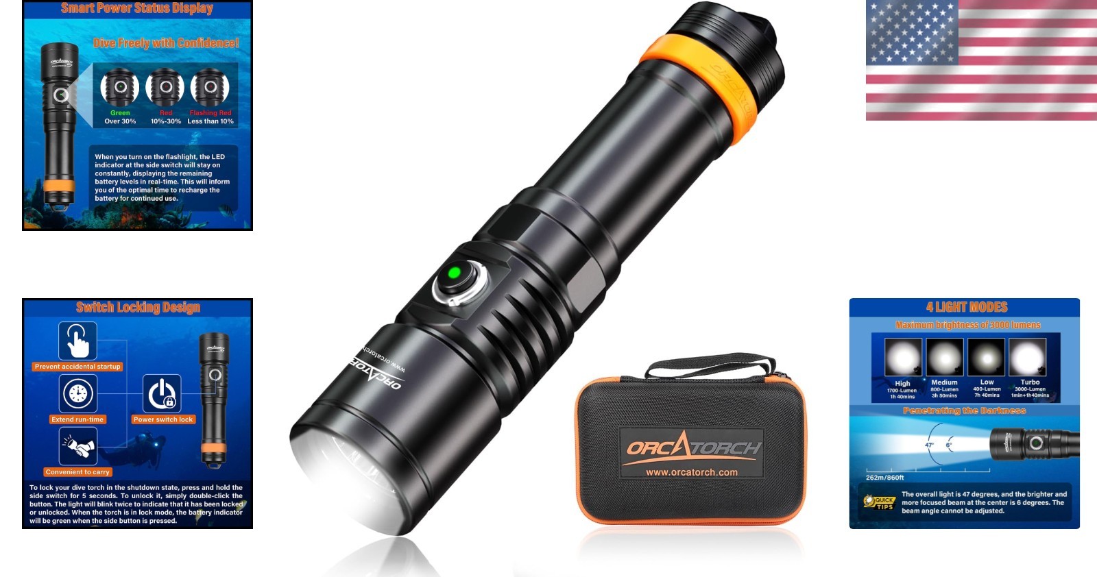 Waterproof Underwater Flashlight, 6° Narrow Beam