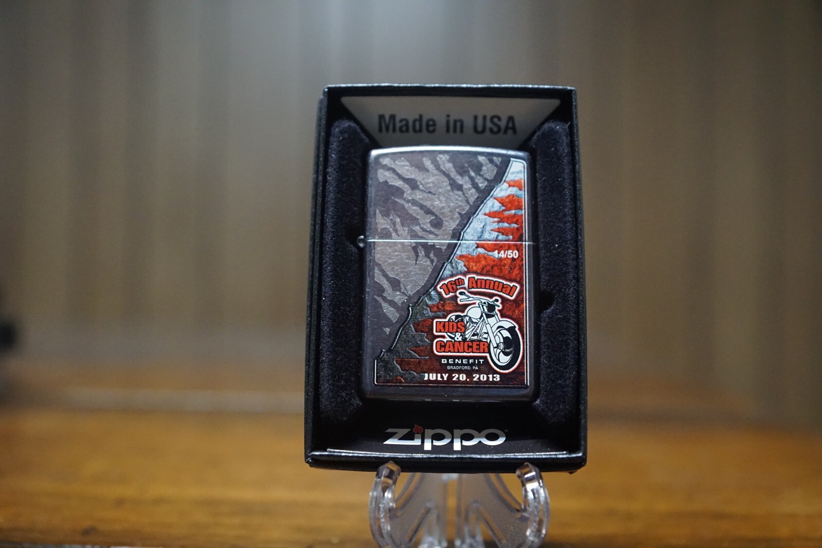 BRADFORD PA KIDS & CANCER MOTORCYCLE RUN ZIPPO LIGHTER MINT IN BOX 2013 14/50
