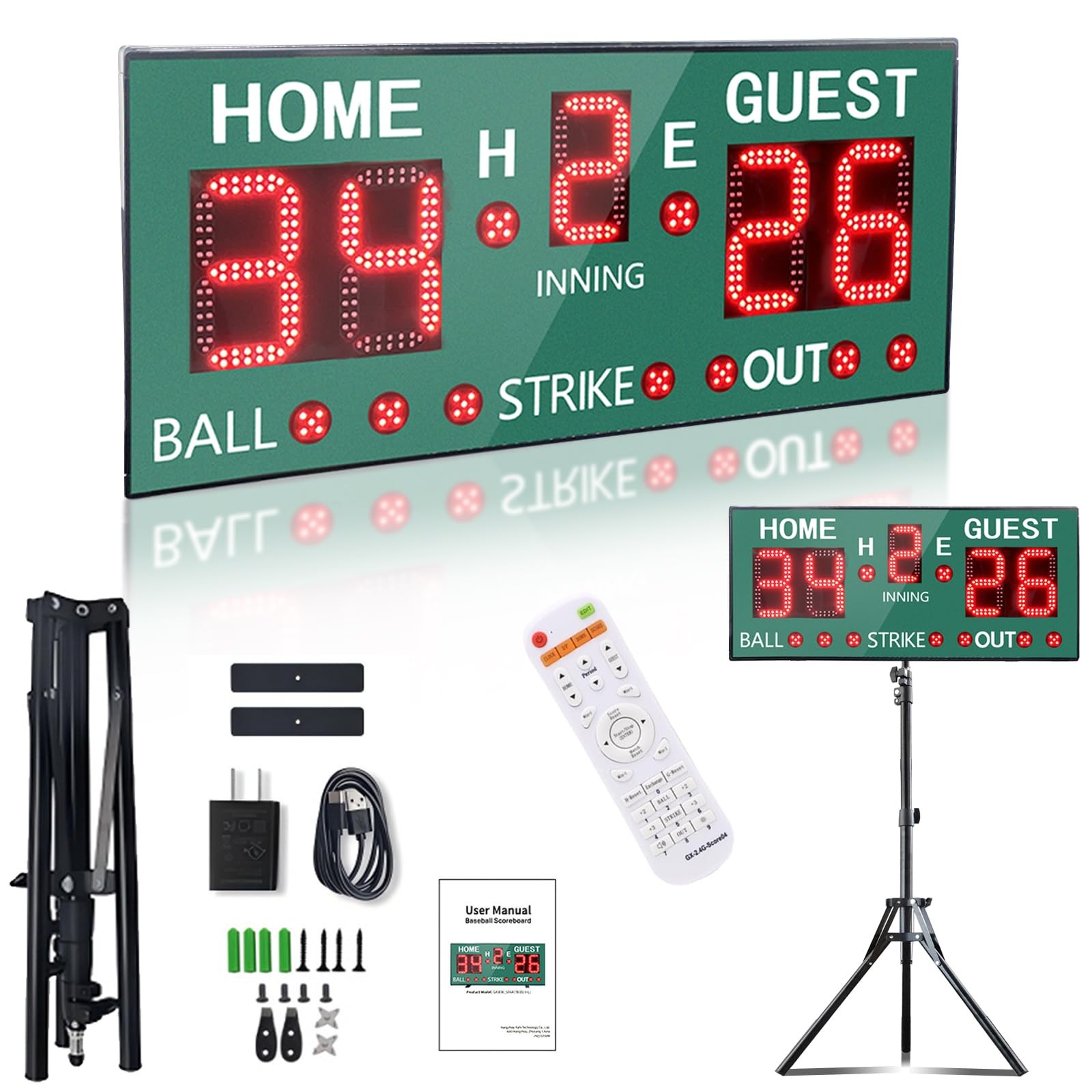 Outdoor Baseball/Softball Scoreboard with Stand, Wireless Portable Baseball S...