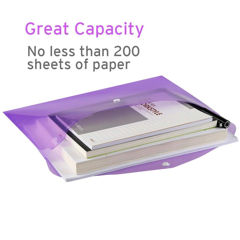 12 Pack Plastic Envelopes Snap Closure Clear File Folder Letter A4 Size Poly