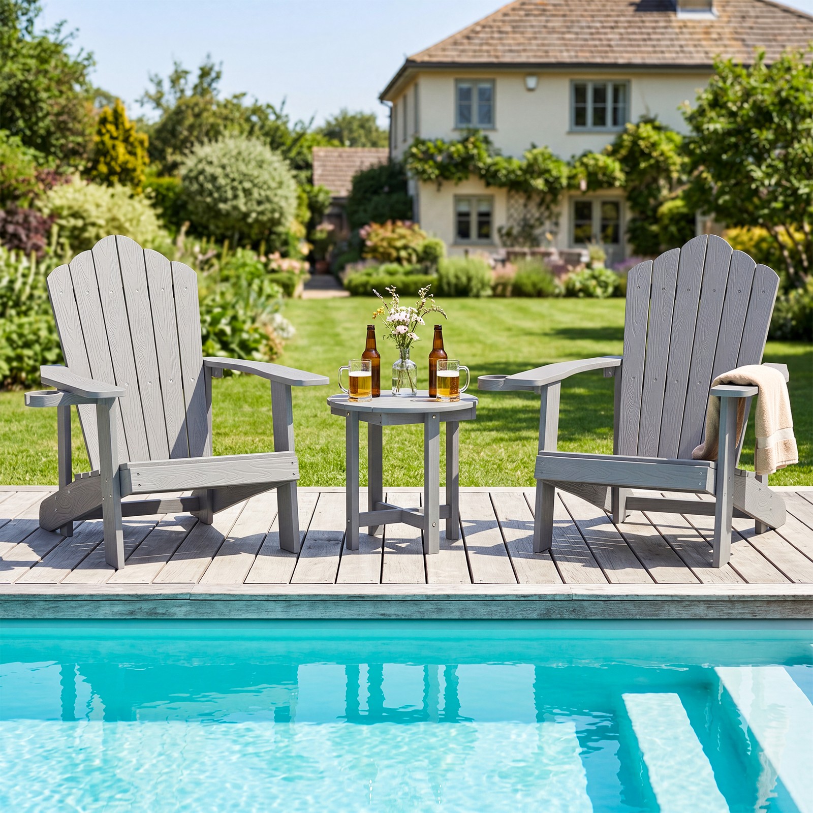 2PCS Outdoor Side Table w/Weather-Resistant, Waterproof Top for Patio Deck Pool