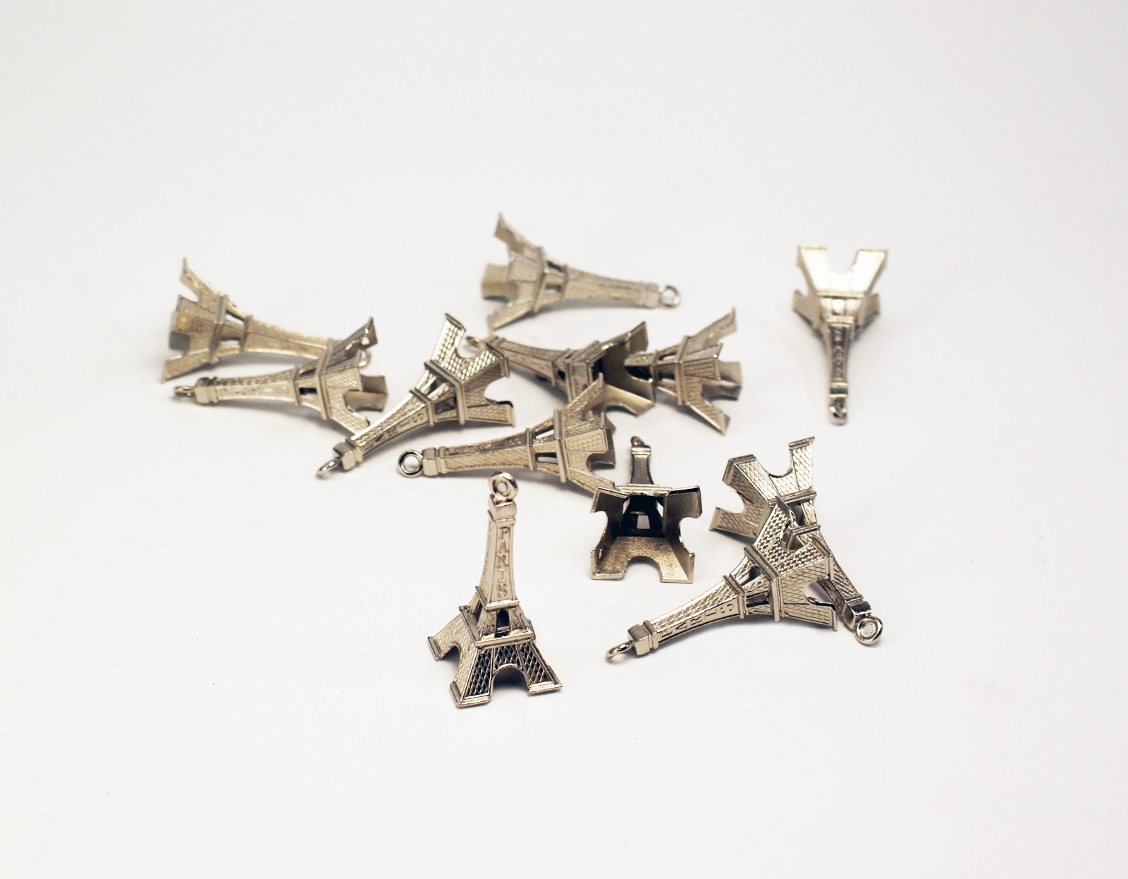 Eiffel Tower Paris France Mini Charm 2" Tall 12 Pieces Silver / Black / Bronze