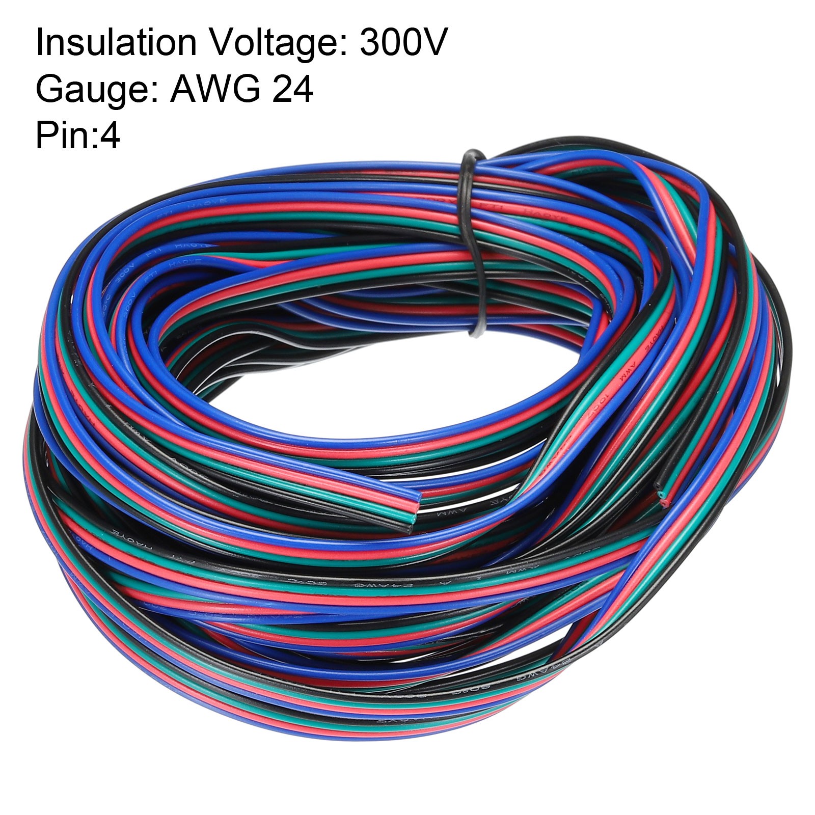 24 Gauge 4 Conductor Electrical Wire Tinned Copper Cable 25FT Stranded Hook-up