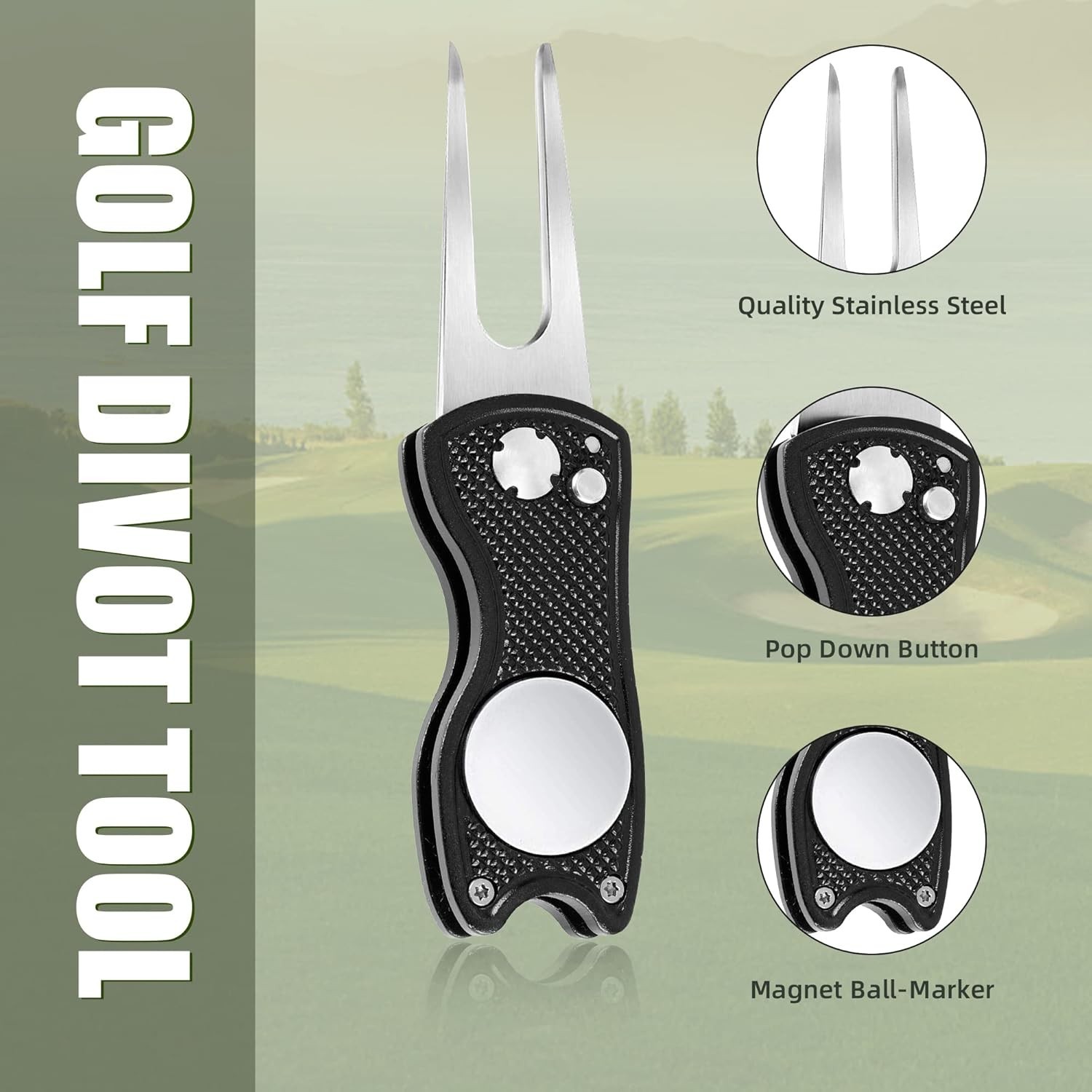 Durable All-Metal Golf Divot Repair Tool with Pop-Up Feature & Marker – 2-6 Sets