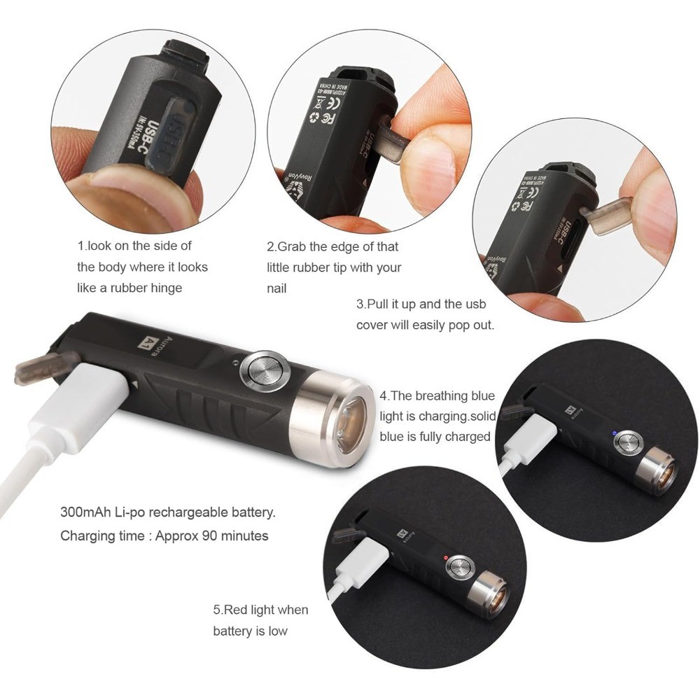 4 Rechargeable EDC Flashlight 650 Lumens Ultra-Bright Mini Flashlight (Black)