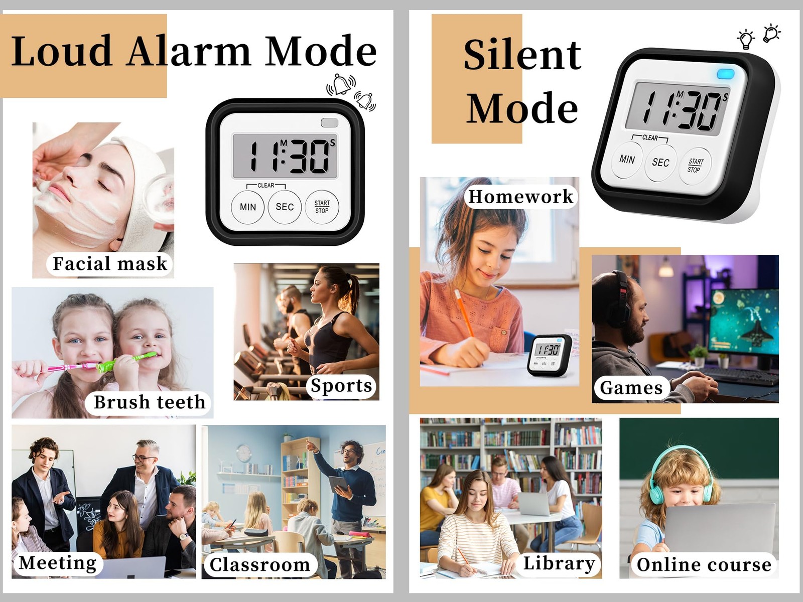 Timer, Kitchen Timers for Cooking Classroom Timer for Kids Teachers Magnetic ...