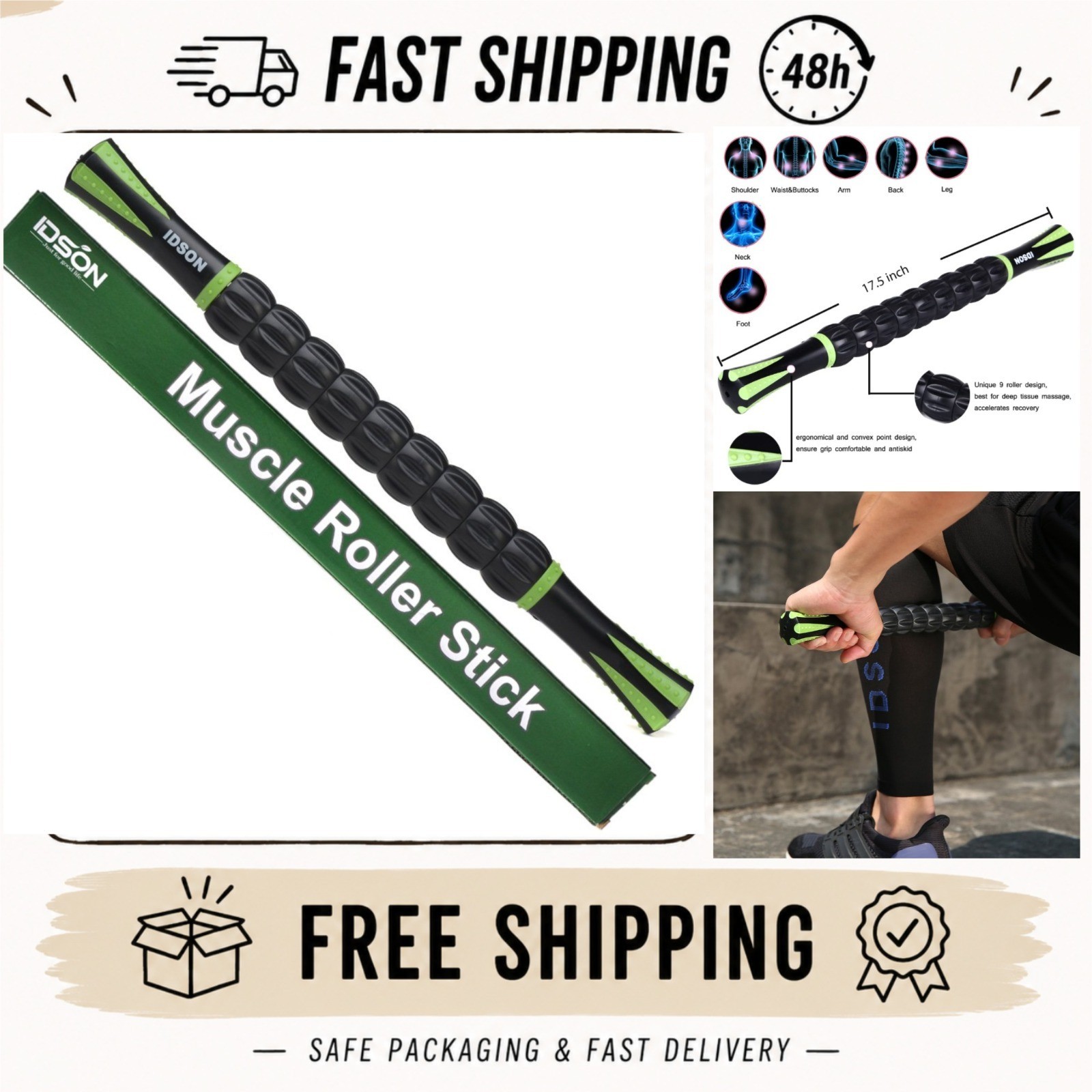 IDSON Muscle Roller Stick - Massage Tool for Muscle Recovery & Relief