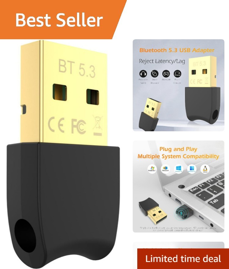 Bluetooth 5.3 USB Adapter for Desktop PC, Plug & Play Mini Dongle Receiver & ...