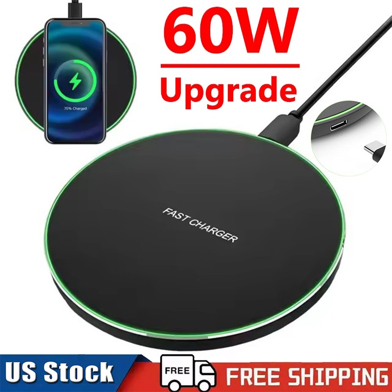 60W Wireless Fast Charger Charging Pad Dock for Samsung iPhone Android Phone