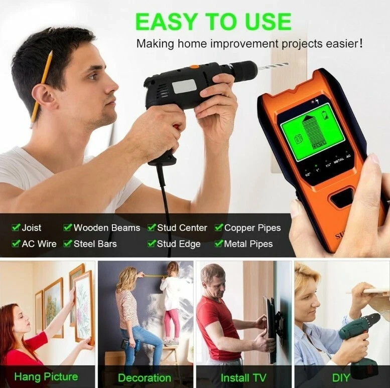 Suntutufy Stud Finder Wall Scanner TH530 - LCD - Auto Calibration -Stud/Rebar/AC