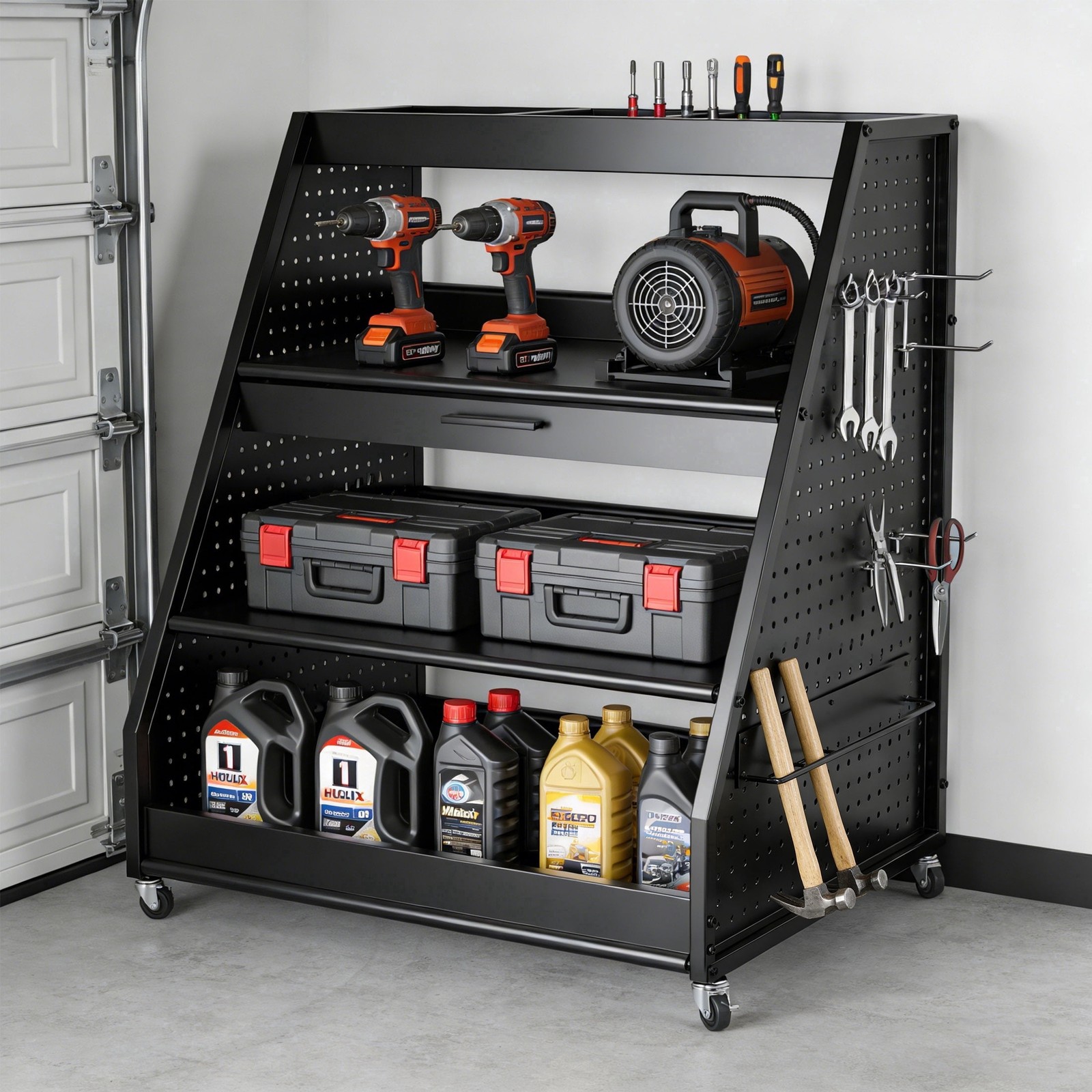 4-Tier Heavy-Duty Rolling Tool Storage Cart Garage Organizer for Tools Supplies