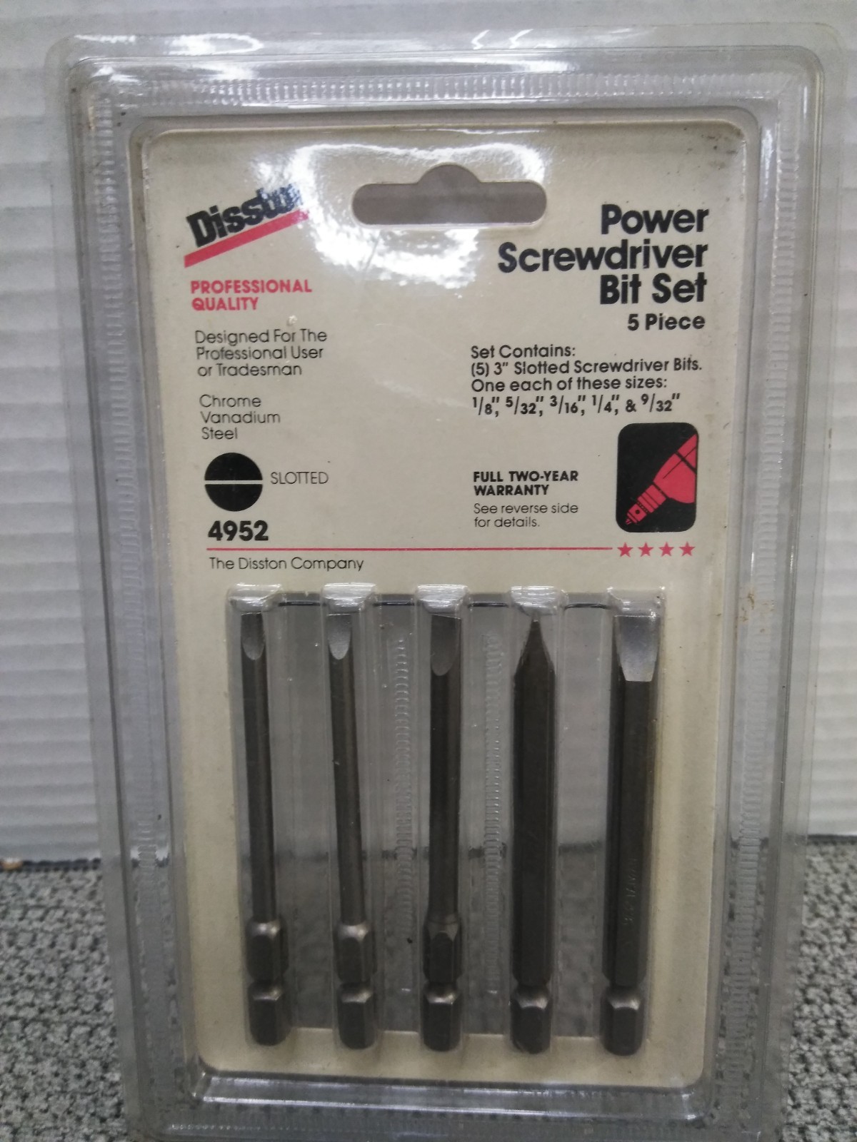 VTG.  DISSTON #4952 5 PIECE SET  3" POWER SCREWDRIVER BIT SET (NEW OLD STOCK)