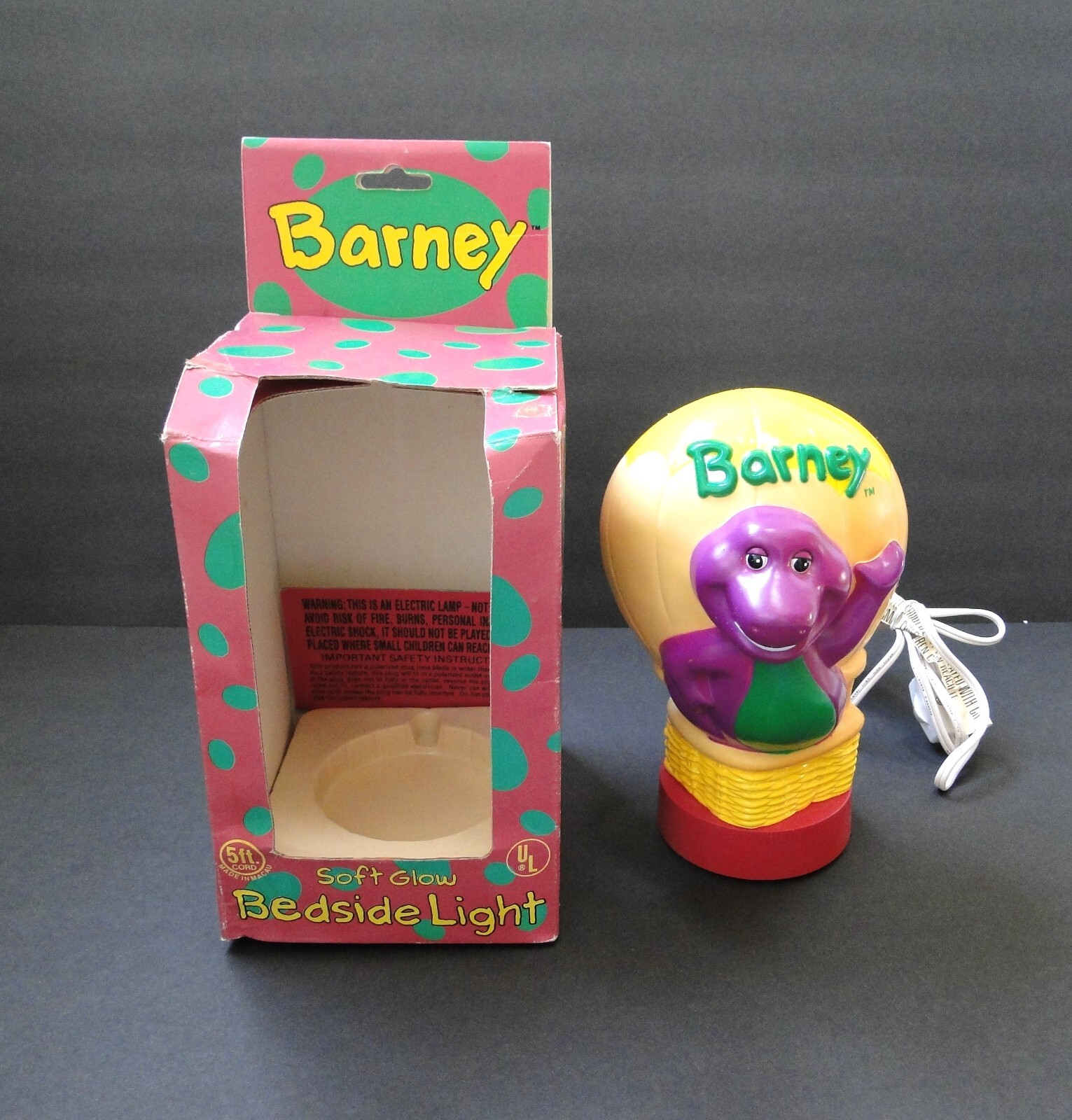 Vintage 1992 Barney Hot Air Balloon Soft Glow Bedside Lamp (Does Not Light Up)