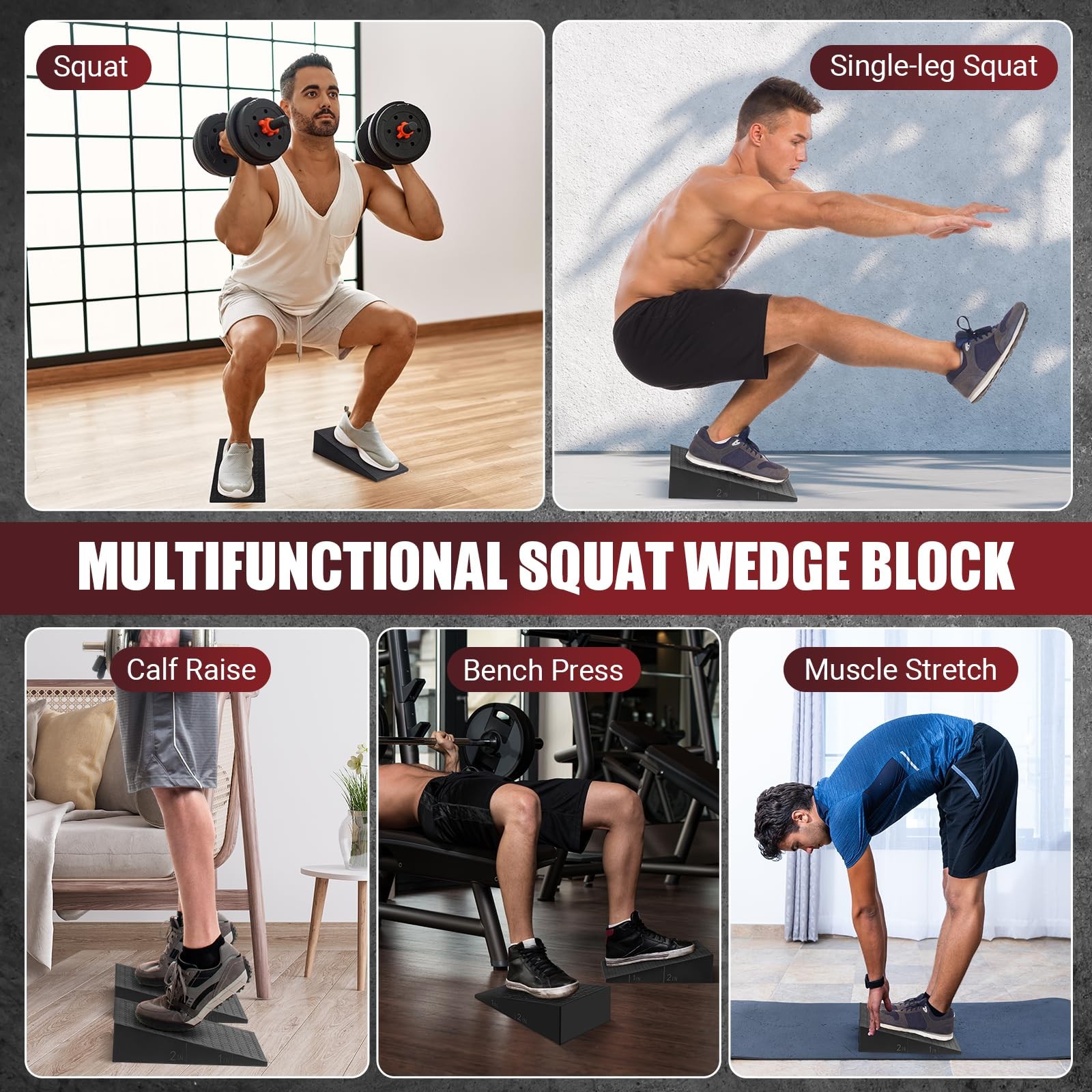 Squat Wedge Block, 2 Pcs Non-Slip Heel Elevated Squat Wedge for Weightlifting...