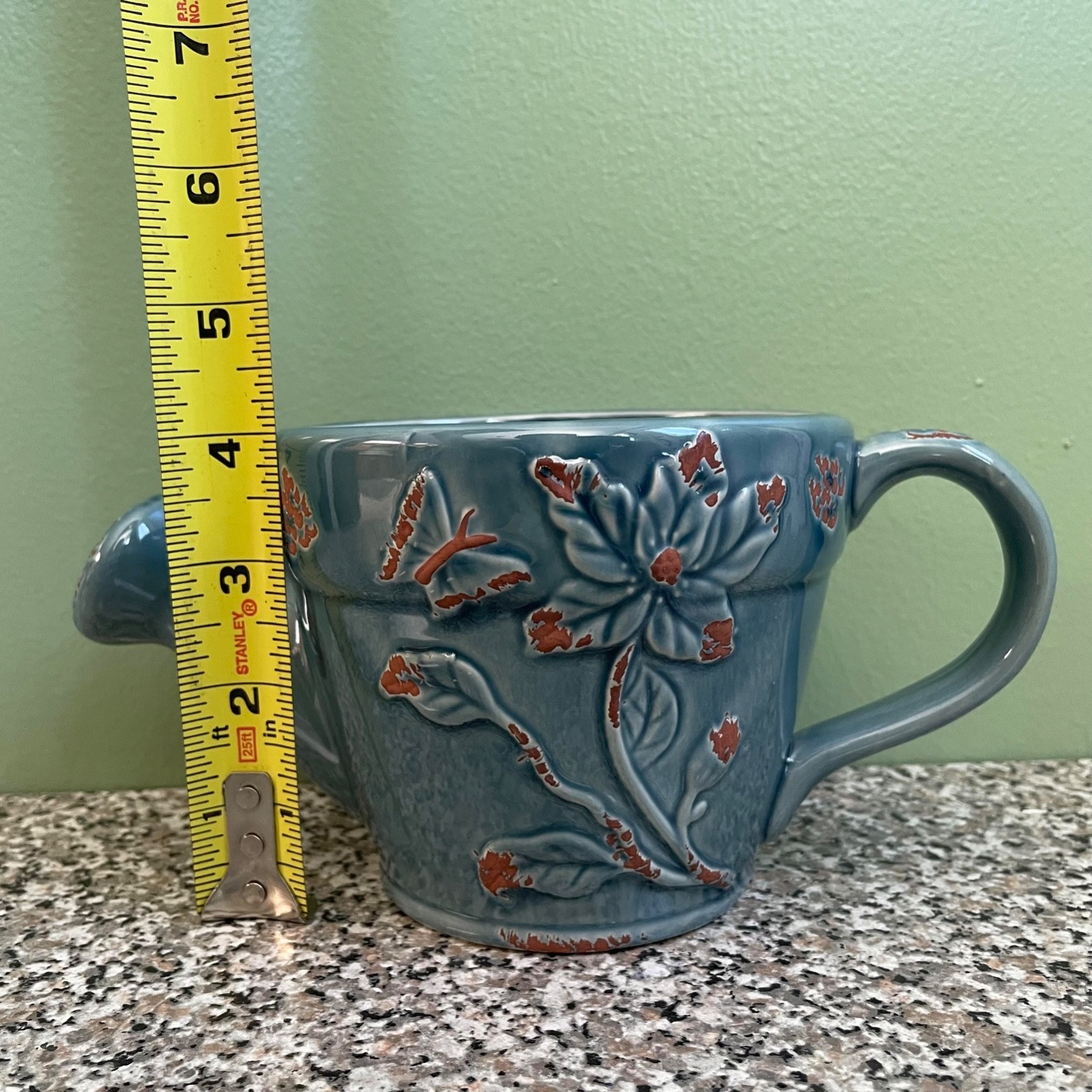 Blue Ceramic Floral Watering Pot Planter