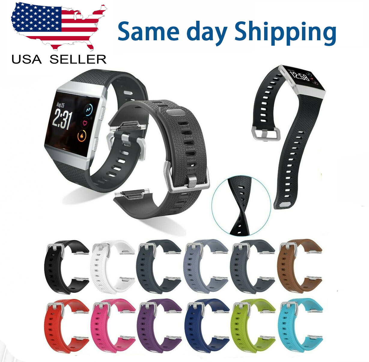 2Pack  Silicone Rubber Band Strap Wristband For Fitbit Ionic Watch