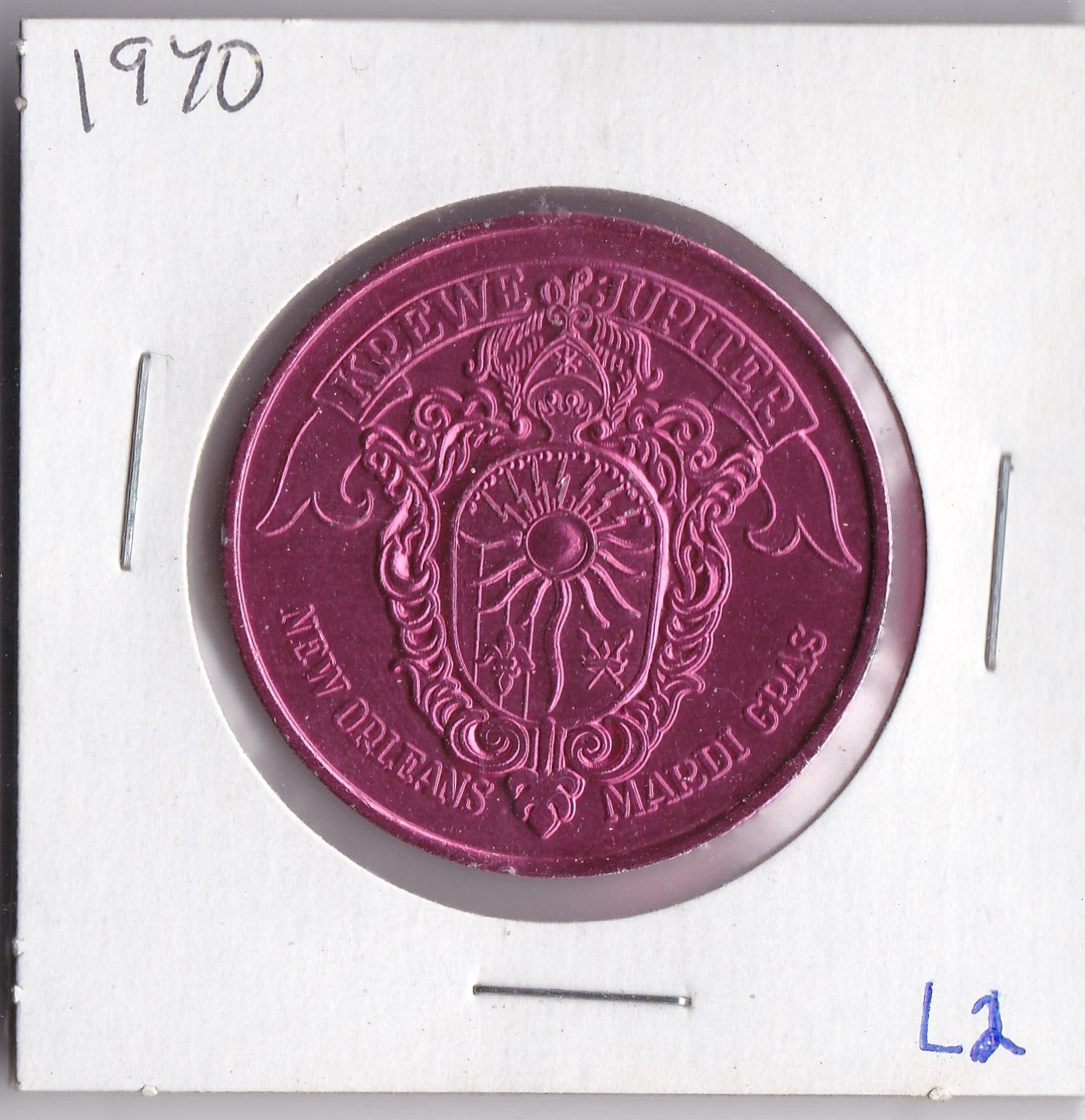 1970 Mardi Gras DOUBLOON  KREWE OF JUPITER NEW ORLEANS MARDI GRAS  (Pink L2)