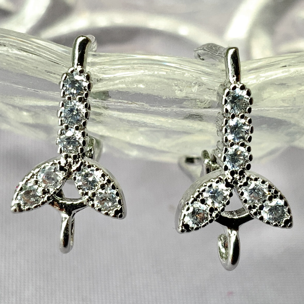 CZ Whale Tail Leverback Earwires 20x9x13mm Platinum Plated Brass Q1 Pair Per Pkg