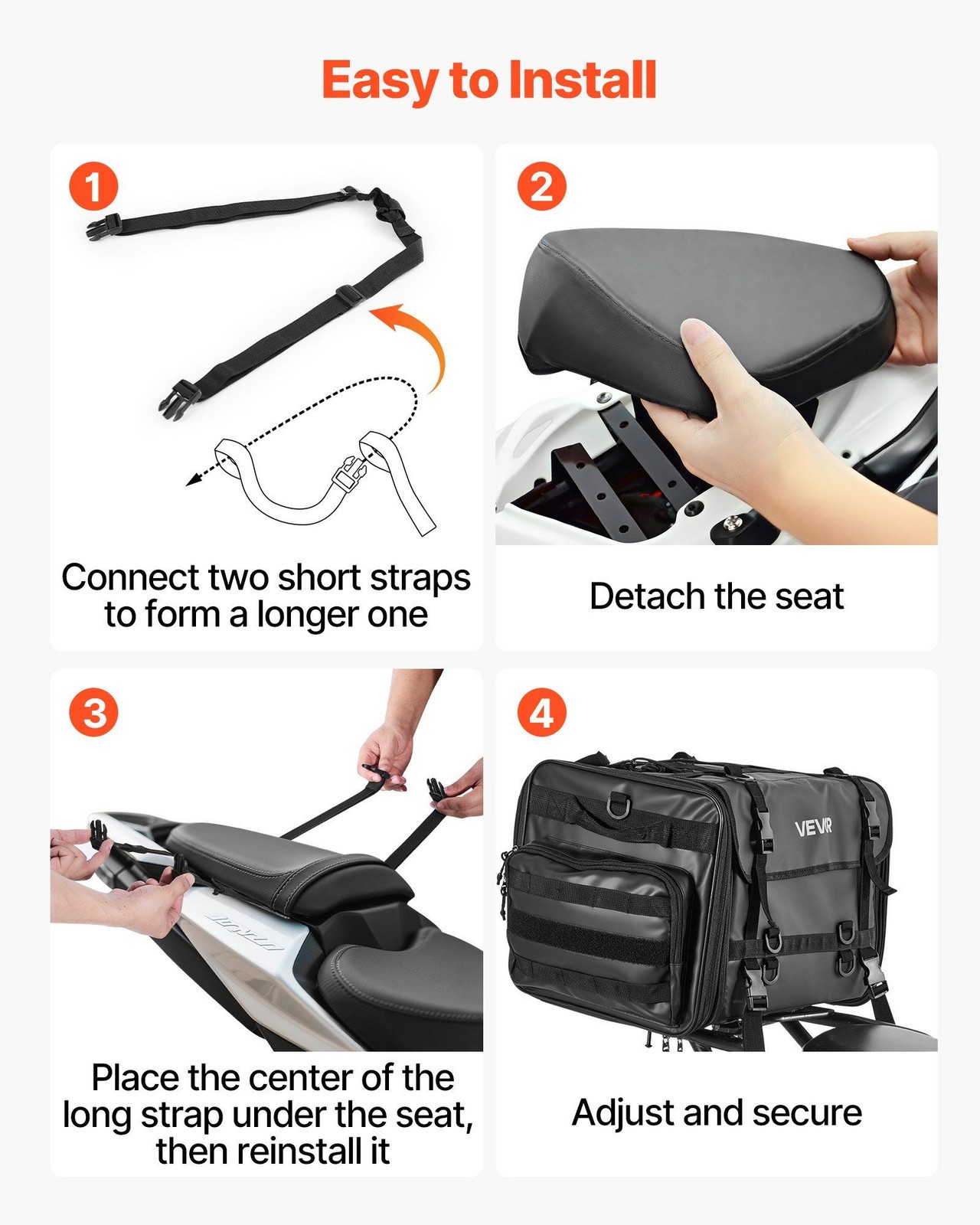 Waterproof Expandable Storage Bag 40-60L for Motorcycle Rear Seat Use