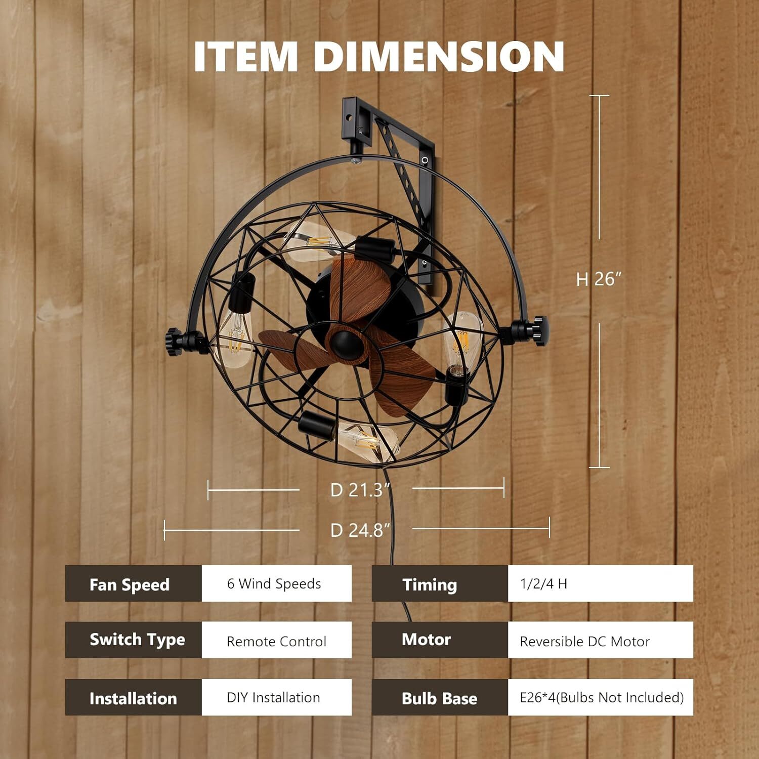 20" Farmhouse Ceiling Fan Light Flush Mount Caged Lights kit With Remote Control