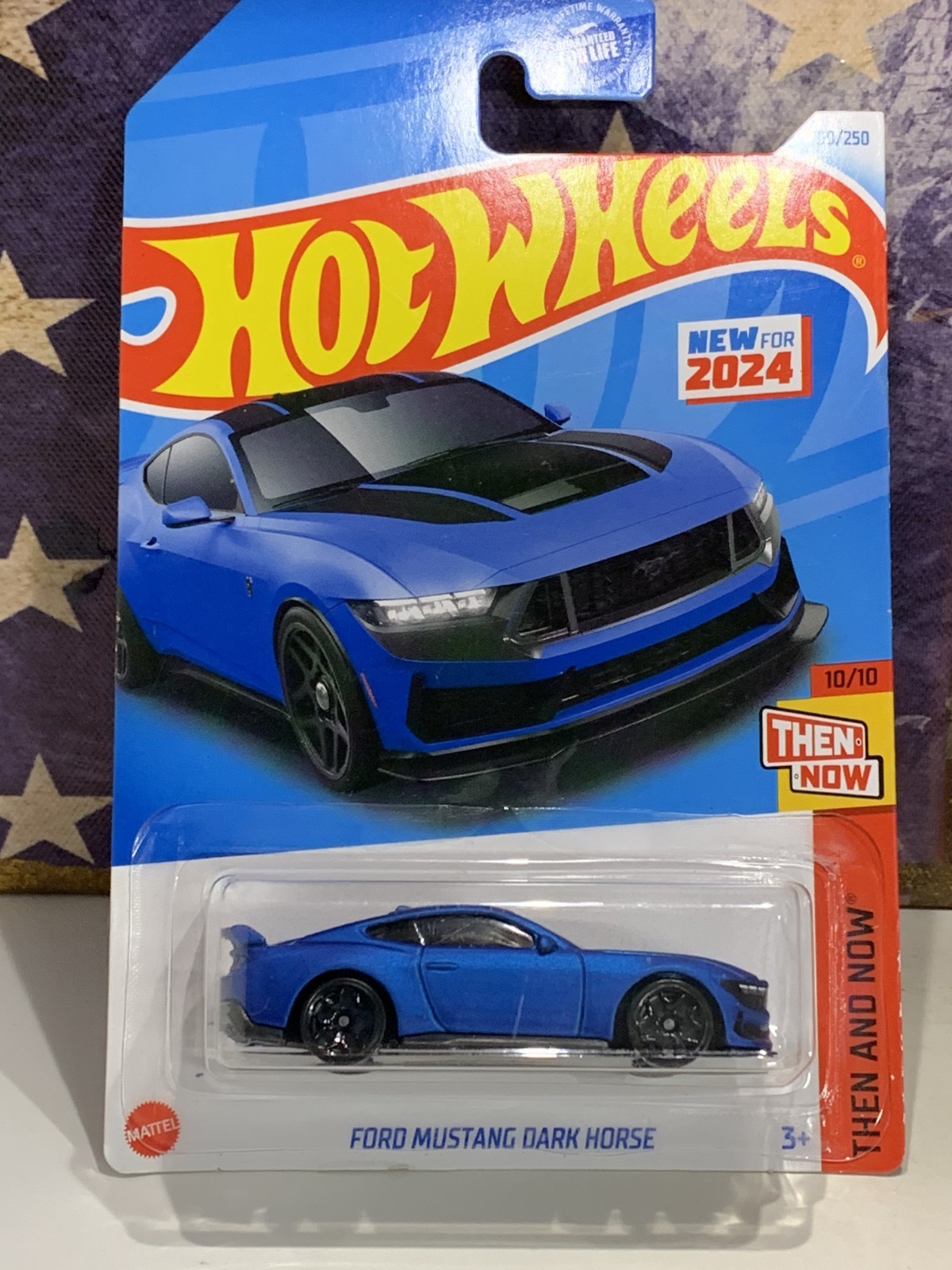 HOT WHEELS FORD MUSTANG DARK HORSE. NEW FOR 2024.THEN AND NOW. BLUE. ON CARD