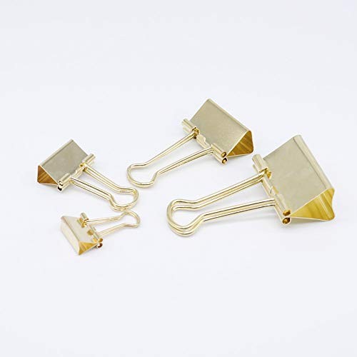 Binder Clip Paper Clamps, Assorted Sizes (Mini, Small, Medium, Large), 100 Gold