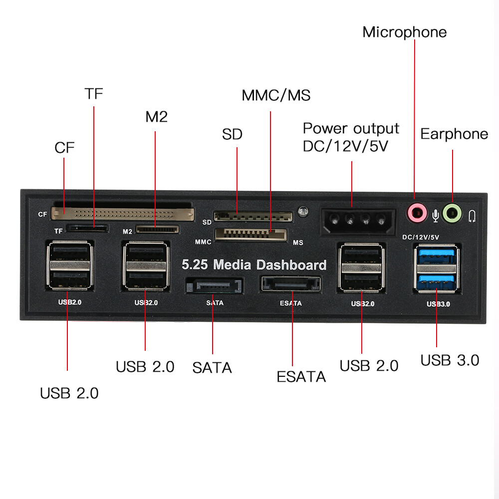 5.25 inch Multi-Function USB 3.0 Hub Front Panel Media Dashboard eSATA O4J1