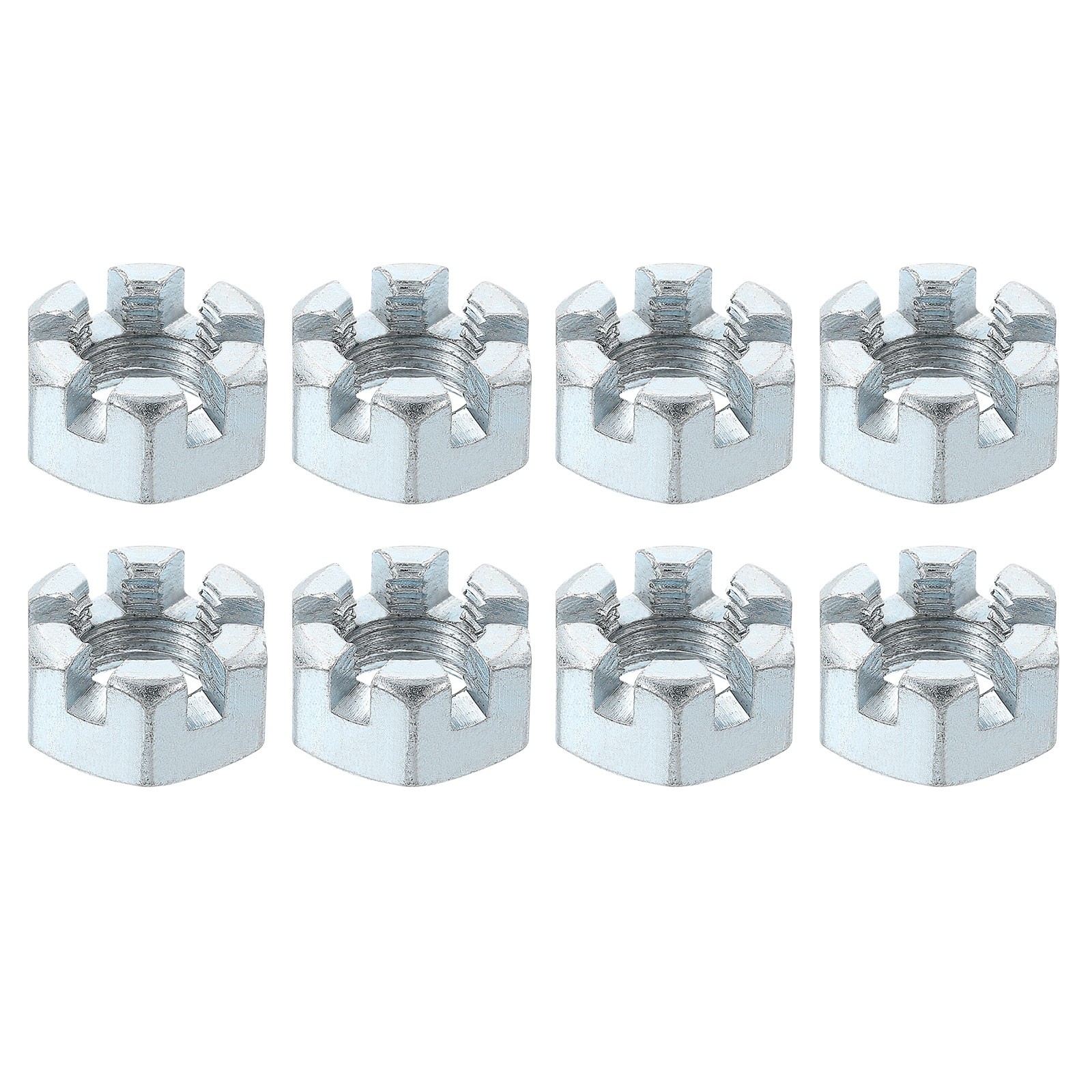 9/16-18 UNF Hexagon Slotted Nut Grade 6.8 Carbon Steel Hex Nuts Silver 8Pcs