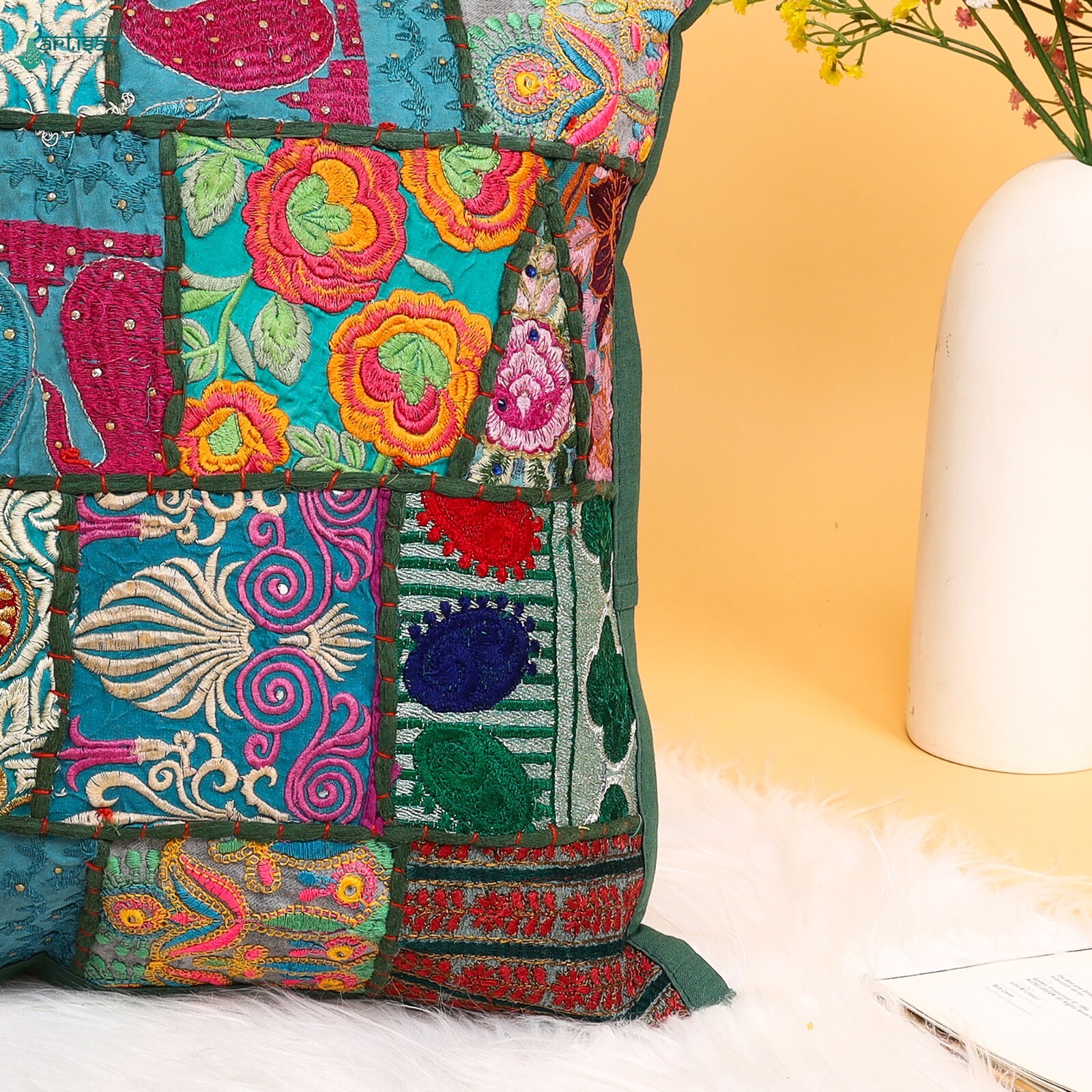 All Size Handmade Cushion Covers Patchwork Pillow Covers Hand Embroidered Throw