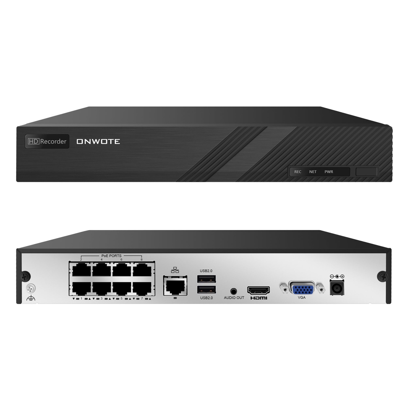 ONWOTE 8 Channel 4K 8MP NVR (Built-in 8 PoE Ports), Motion Detection, Black