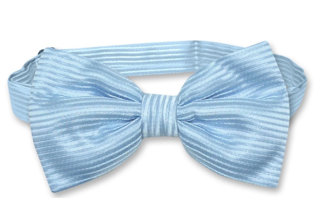 Vesuvio Napoli BOWTie Baby Blue Color Horizontal Striped Design Mens Bow Tie