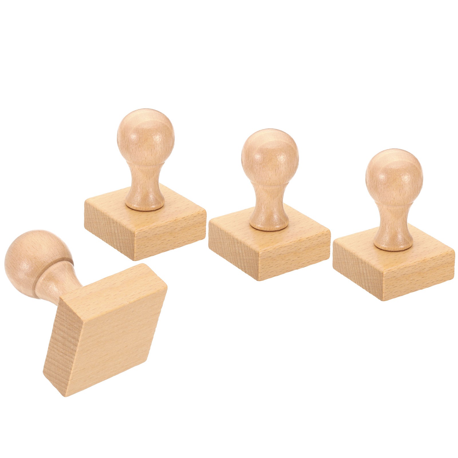 40mm Stamp Wood Square Handle, 4pcs Wooden Knobs Stamp Mounts Drawer Pulls