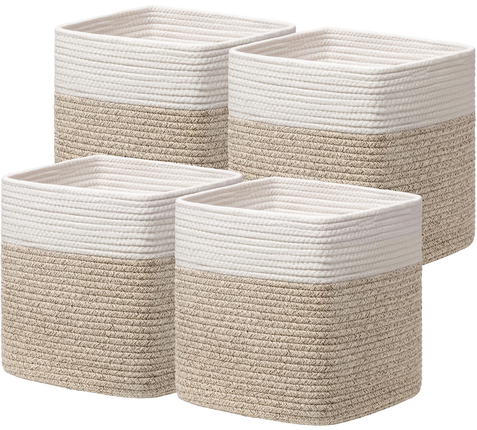 13x13x13 Inch Cube Storage Bins Set of 4, Cotton Rope Woven Organizer Basket ...