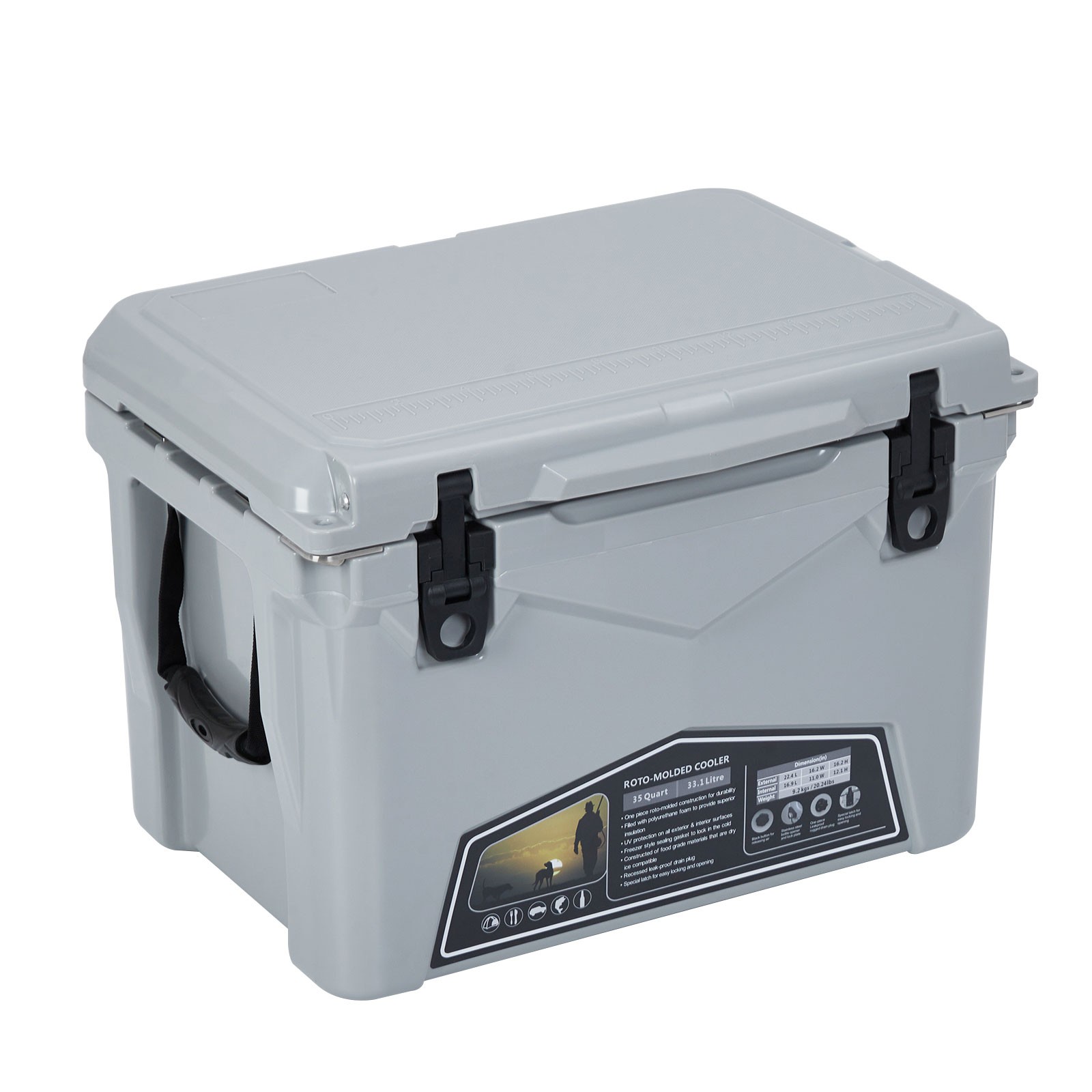 35QT Hard Cooler Box 5-Day Ice Chest Insulated Bottle Opener Fish Ruler Camping