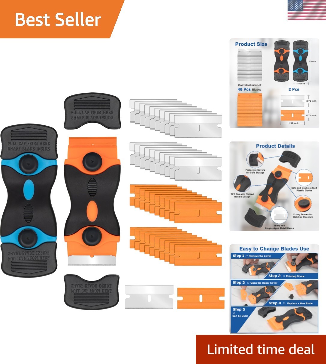 Plastic Razor Blade Scraper Tool, 2 Pcs Razor Scraper with 20 Pcs Plastic Blades