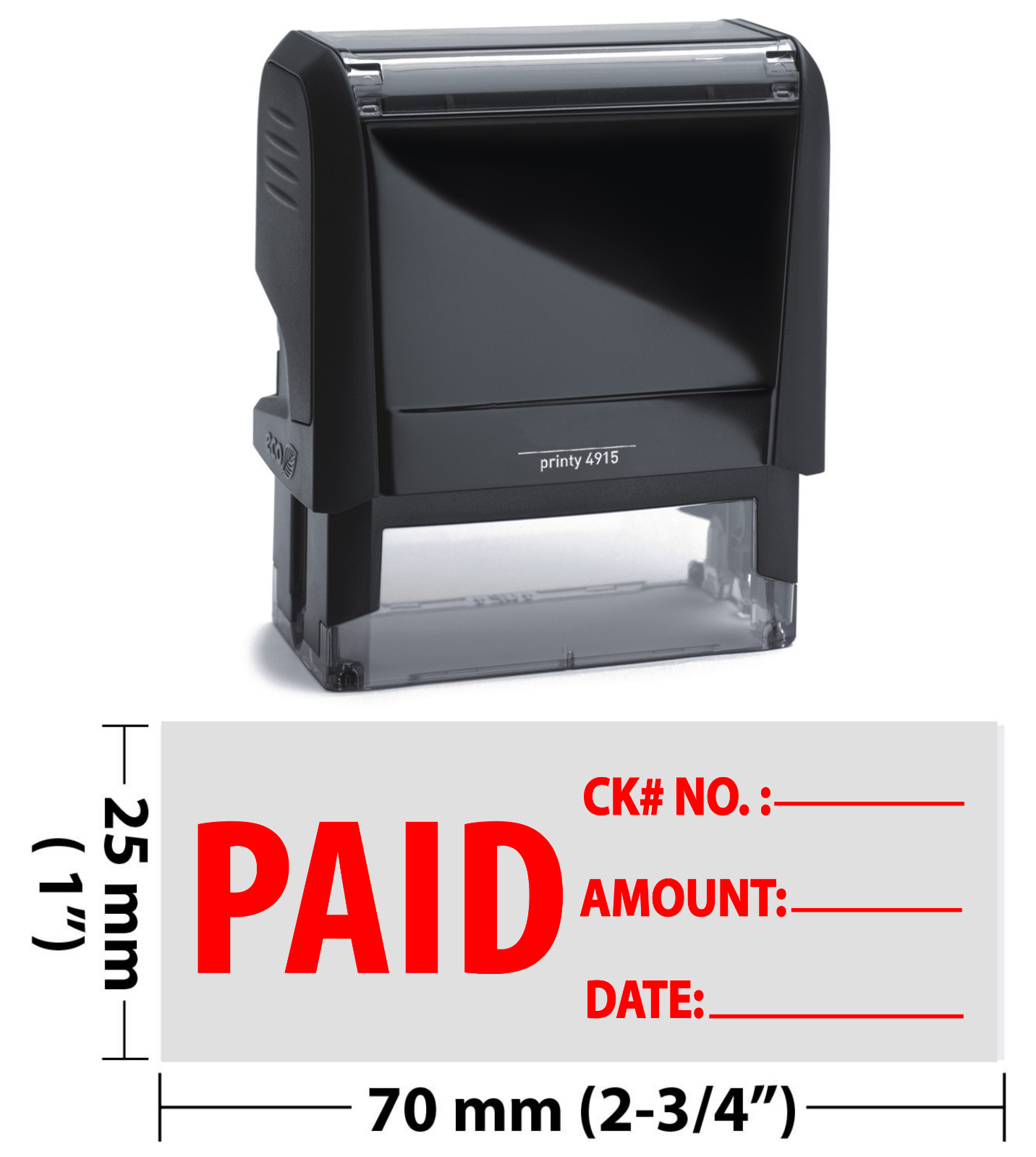 Paid CK No.,Amount , Date and Line Extra Large JYP 4915 Self Inking Rubber Stamp