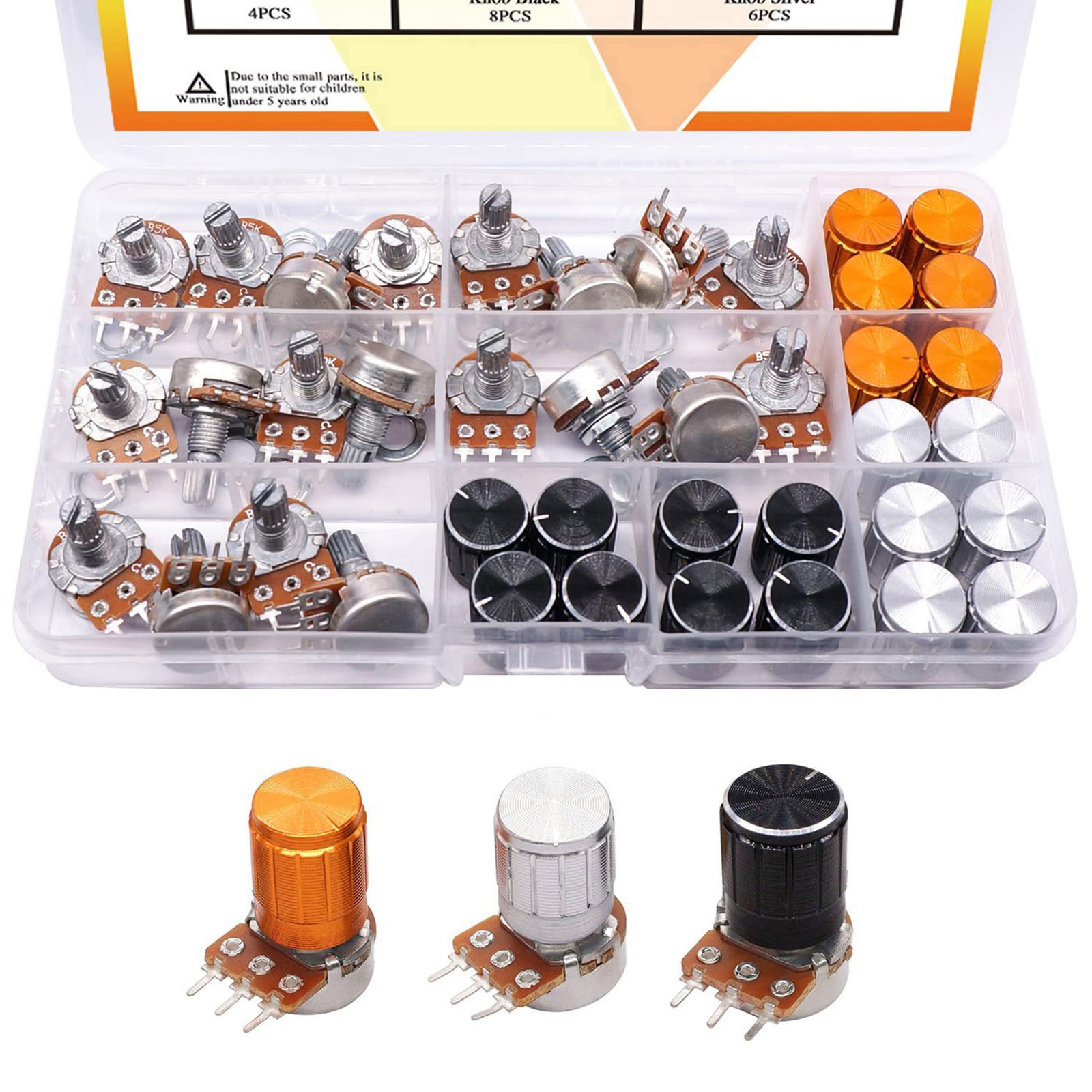 60pcs/set Potentiometer Linear Rotary Audio B Type 5K-100K Variable Resistor