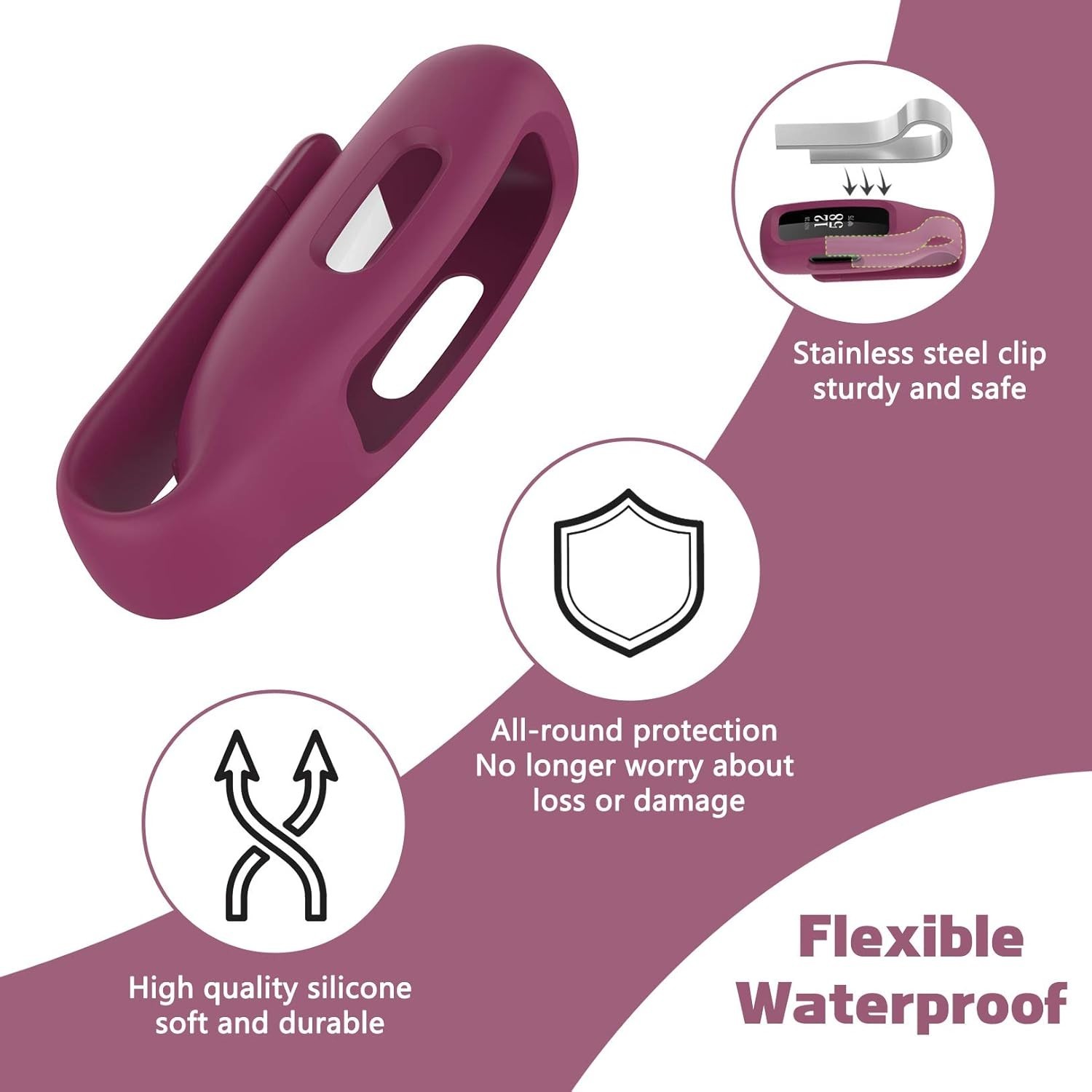 4-Pack Clip Case Compatible with Fitbit Inspire 2/Fitbit Inspire 3, Soft Silicon