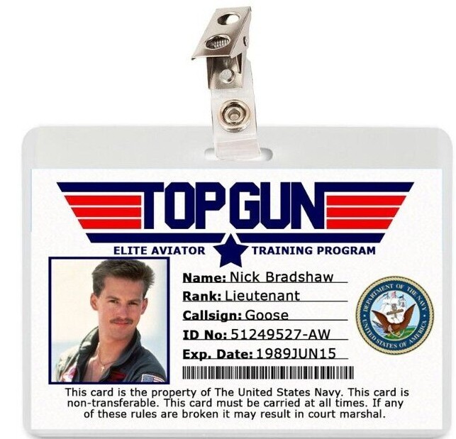 Goose Nick Bradshaw Top Gun ID Badge Card Cosplay Laminate Prop Costume