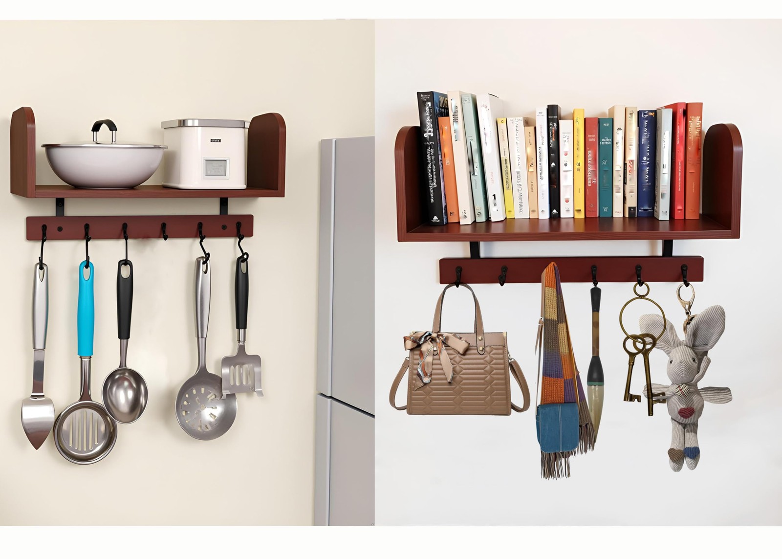 Selling at a Loss Promotion,Wooden Shelf with Hooks - Multipurpose Organizer ...