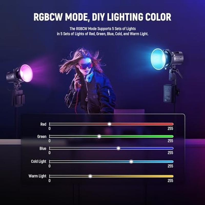 LED Video Light 65W Handheld Compact Dimmer 2700K-6500K 17 Effects APP Control