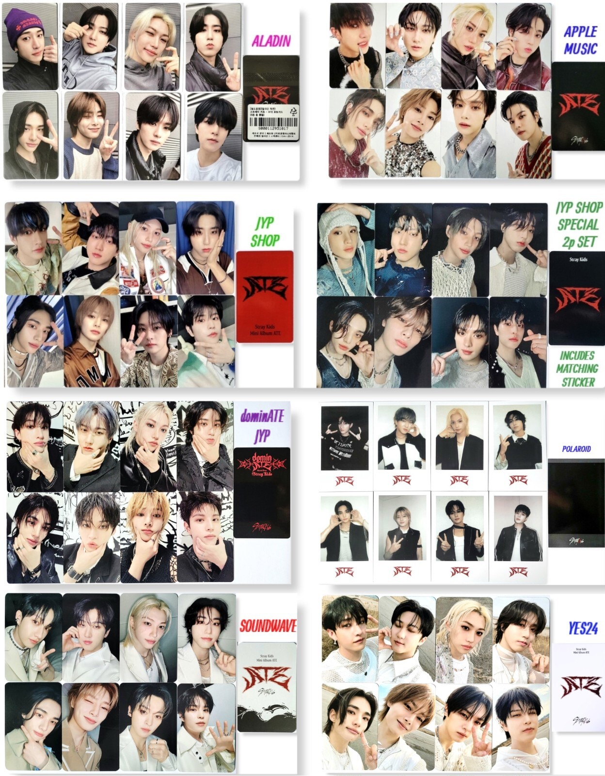 STRAY KIDS ATE OFFICIAL PHOTOCARD -ALADIN -APPLE -JYP -SOUNDWAVE -YES24 (select)