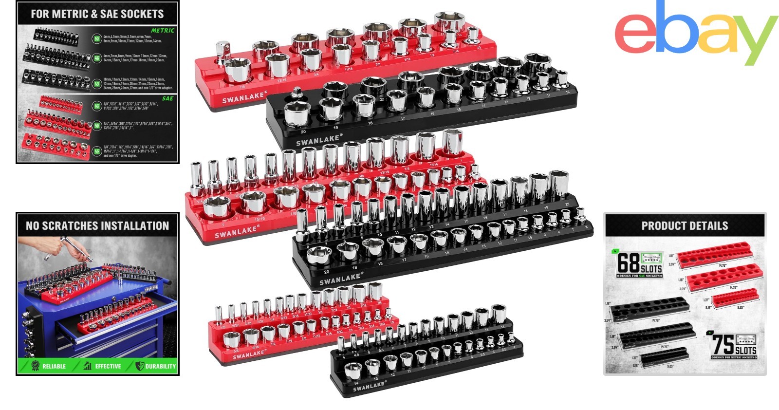 Socket Organizer Set with Magnetic Trays for Efficient Tool Storage - 6 PCS