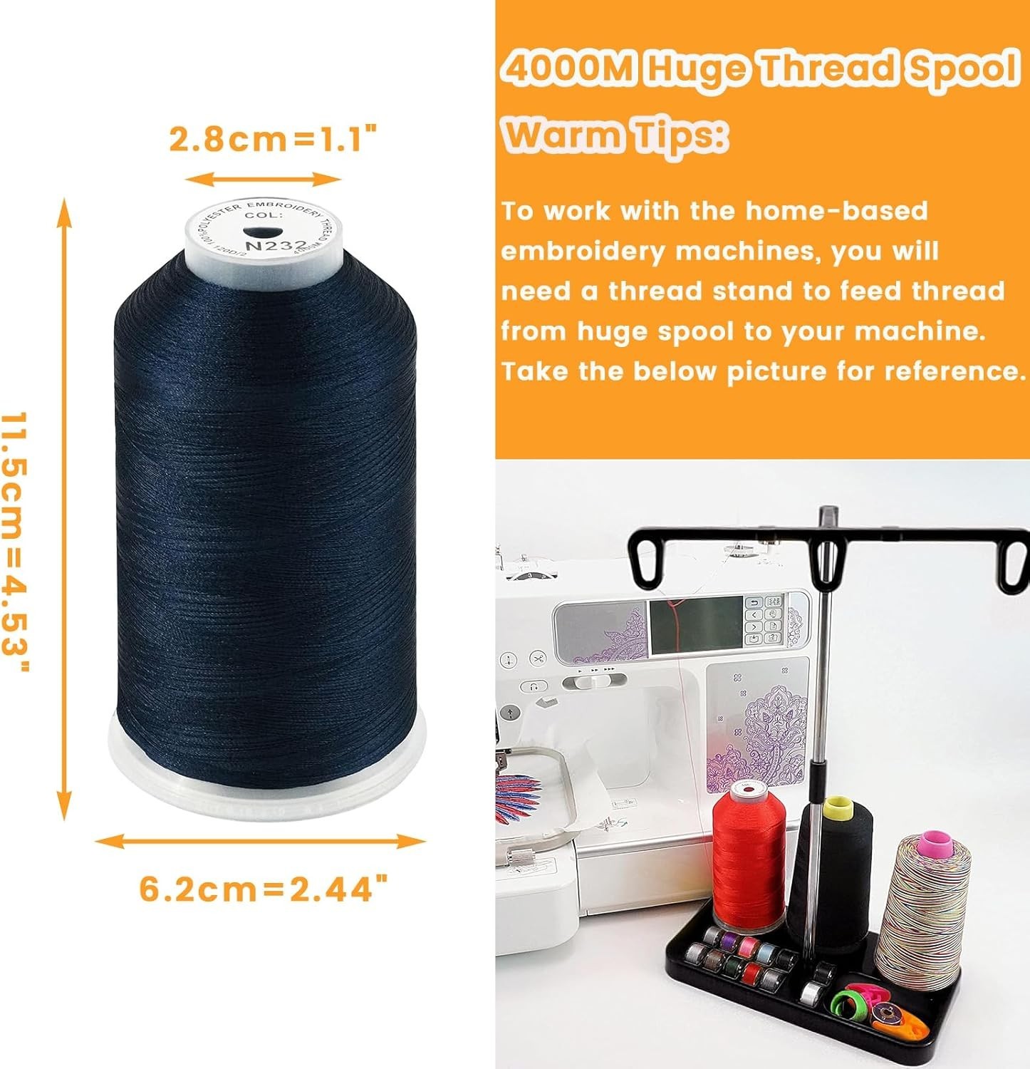 Single Huge Spool 4000M Each Polyester Embroidery Machine Thread 40WT for Com...