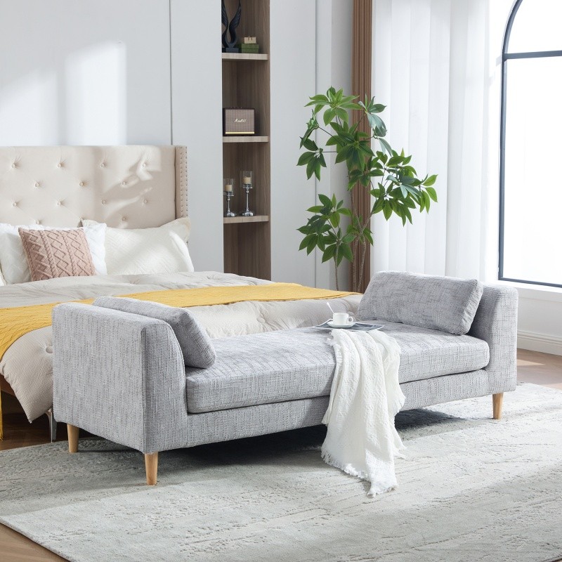83" Modern Upholstered End of Bed Bench Chaise Lounge Couch w/2 Bolster Pillows