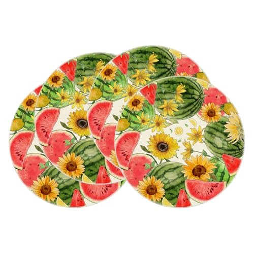 Watercolor Sunflower Watermelon Lemon Round Placemats Set of 4 （14x14 Inch）