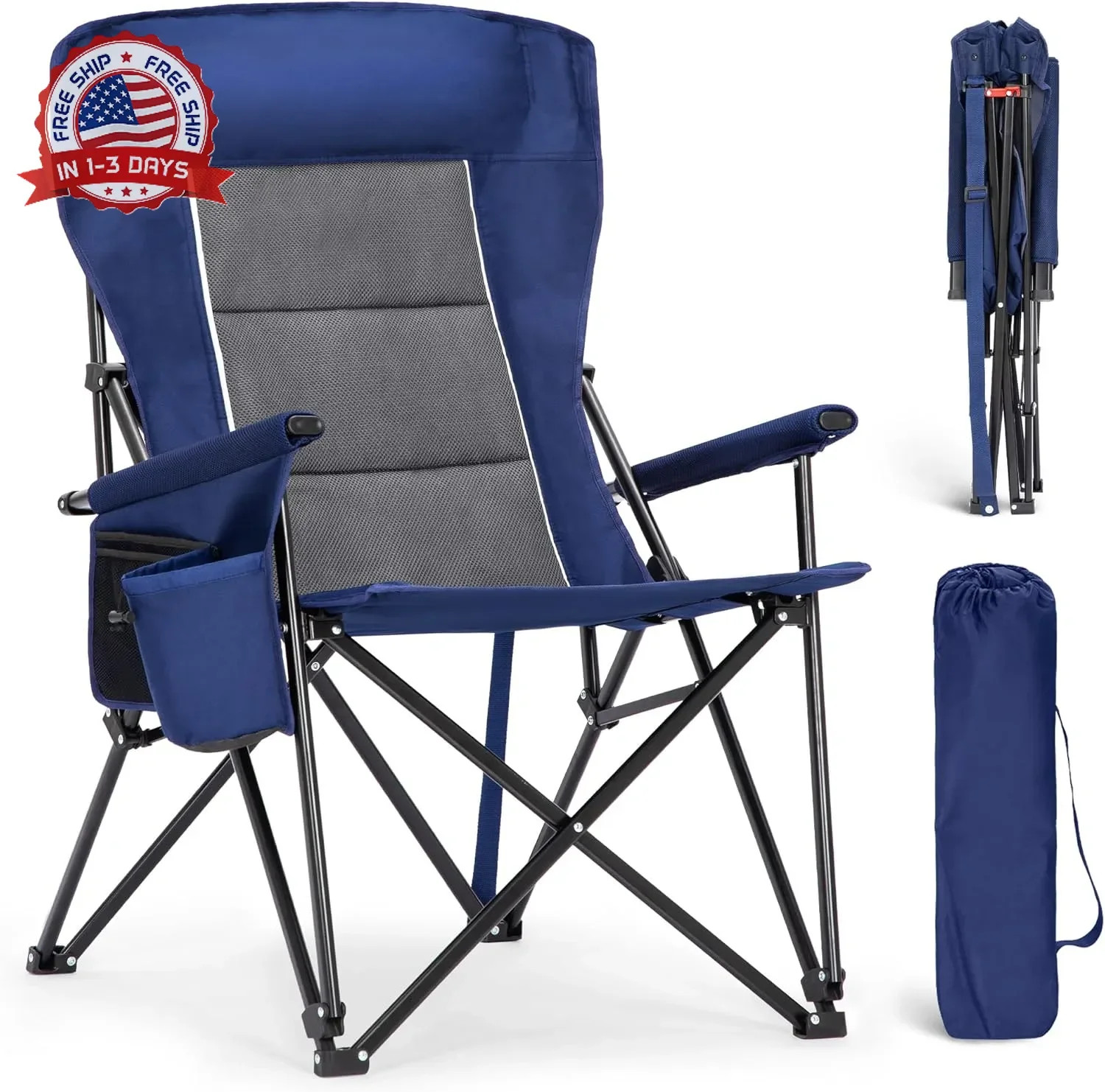 ALPHA CAMP Oversized Folding Camping Chairs High Backrest Heavy Duty Lawn Chairs