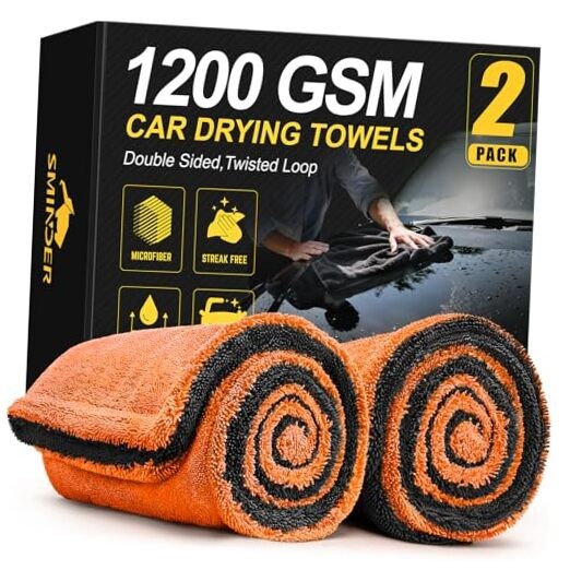 2-Pack 1200 GSM Car Drying Towels – Microfiber Towels for Cars (36" x Orange